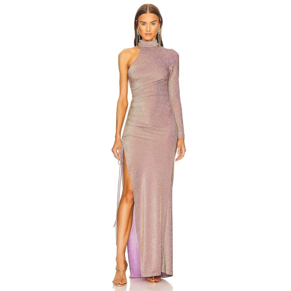 NWT Kim Shui One Sleeve Glitter Gown in Gold Size M $315
